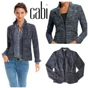CAbi Navy and White Tweed Blazer